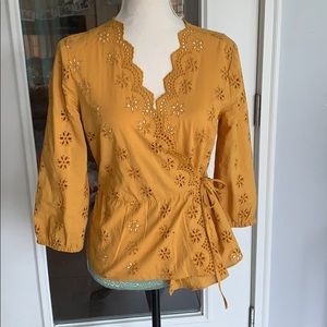 Madewell yellow eyelet wrap top, small